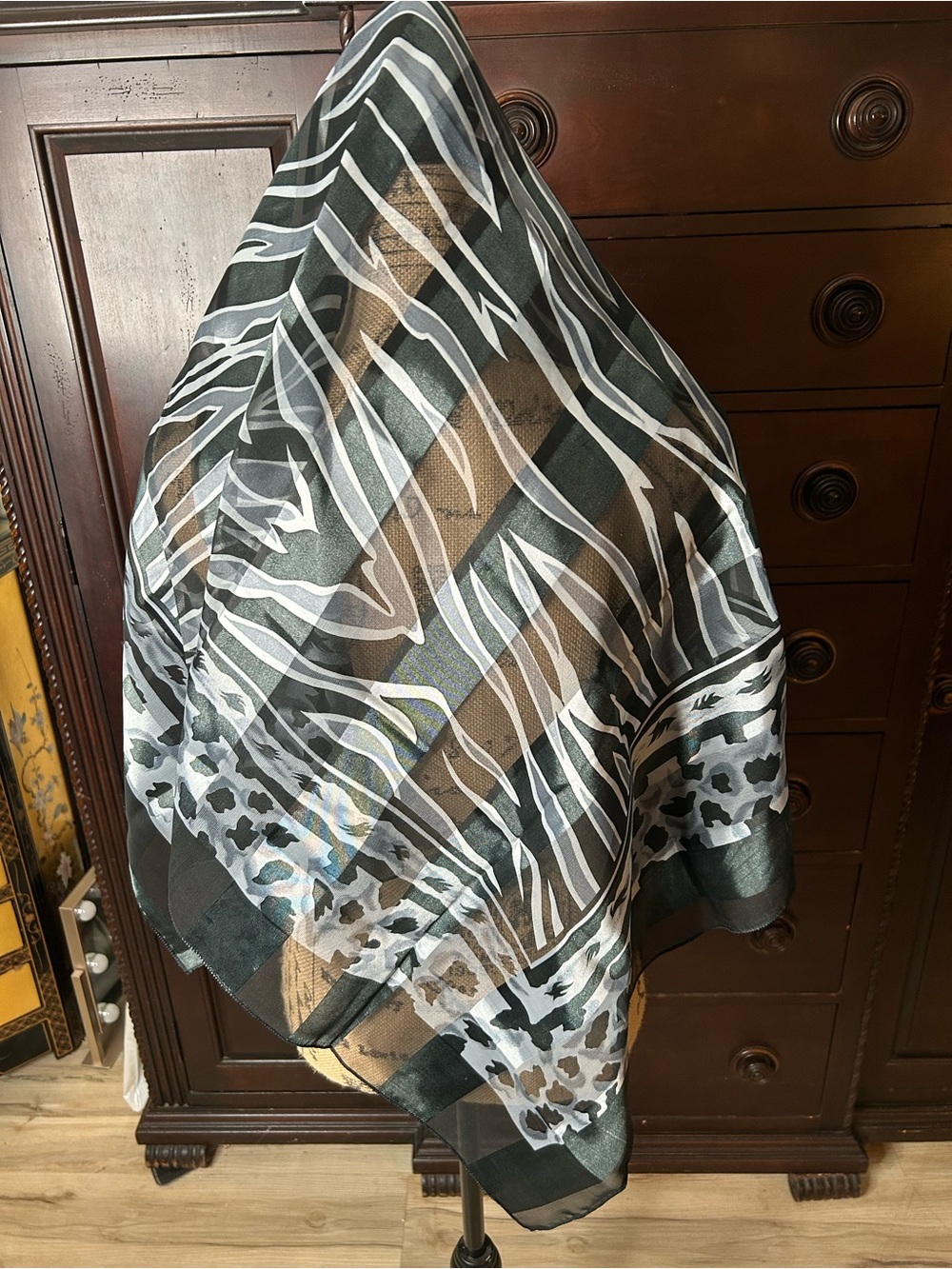 Sheer Zebra & Leopard Print Black White Scarf Wrap